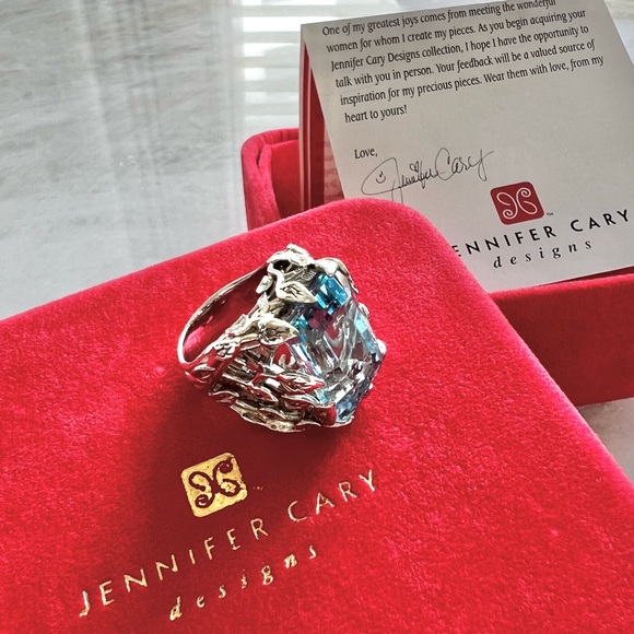 Rare Vintage Glam Jennifer Cary 925 Silver Blue Topaz w/small Diamonds Ring - Picture 2 of 15